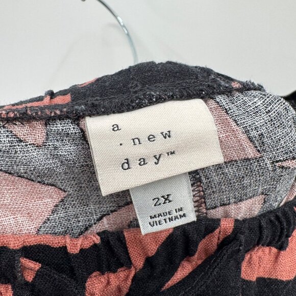 NEW A New Day High-Rise Wide Leg Linen Pull On Pants - Brown/Black - Picture 7 of 10